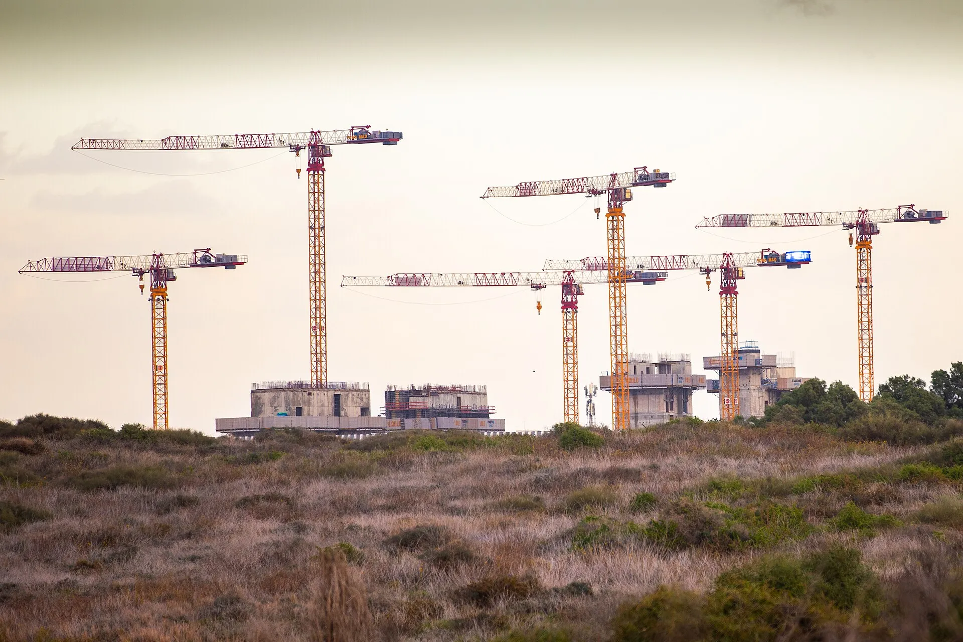 construction site cranes Tel Aviv Israel