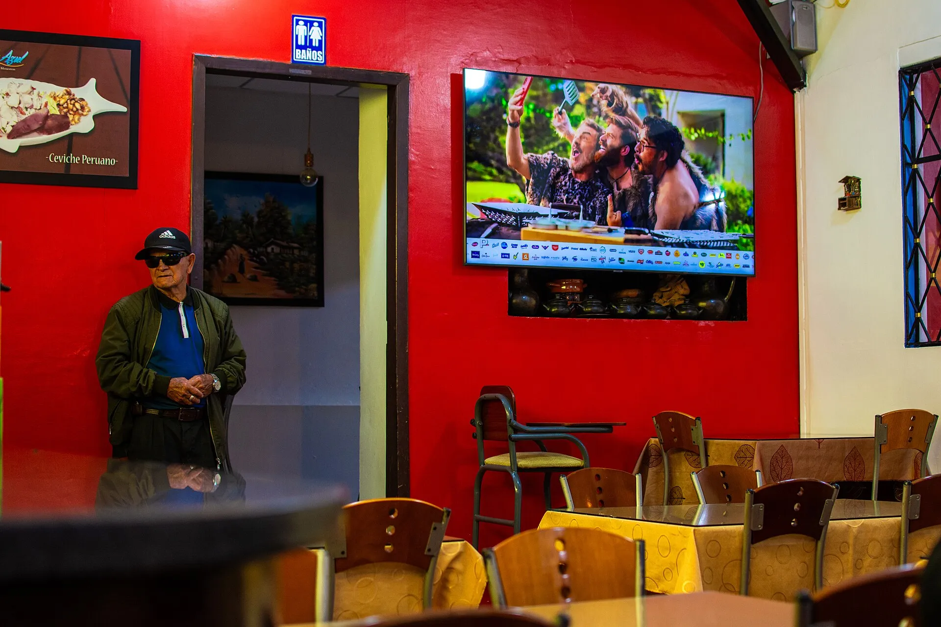 empty restaurant interior with chairs on tables