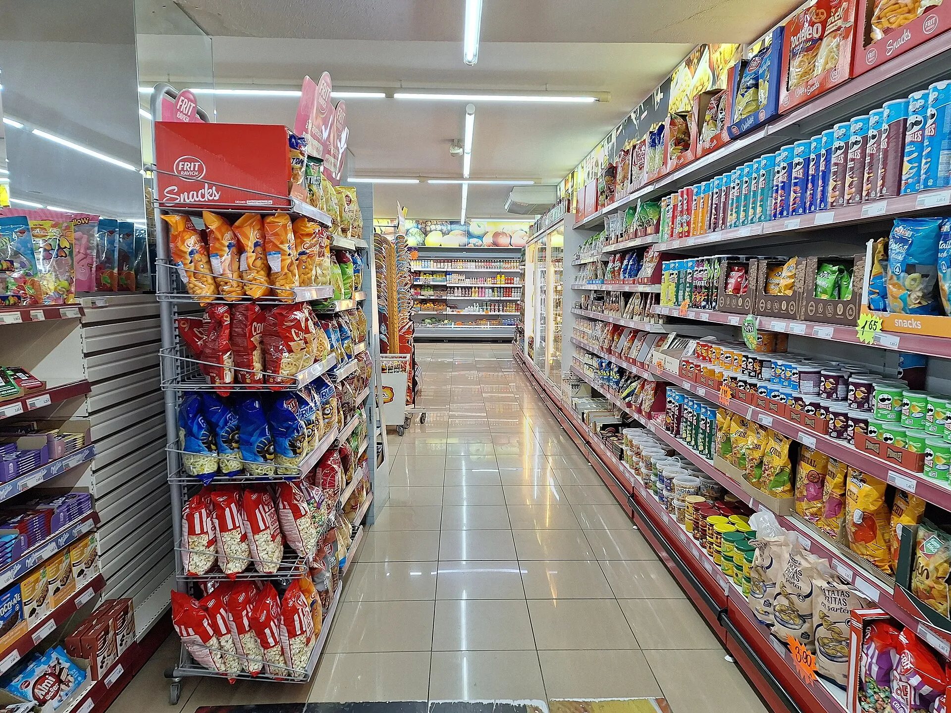 supermarket shelves packaged snacks